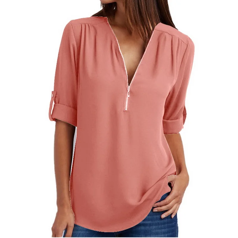 Type A red PUIMENTIUA 5XL новая летняя женская Повседневная шифоновая блузка черные однотонные Топы Рубашки Блузы с коротким рукавом Брендовые женские большие размеры - Цвет: Type A red