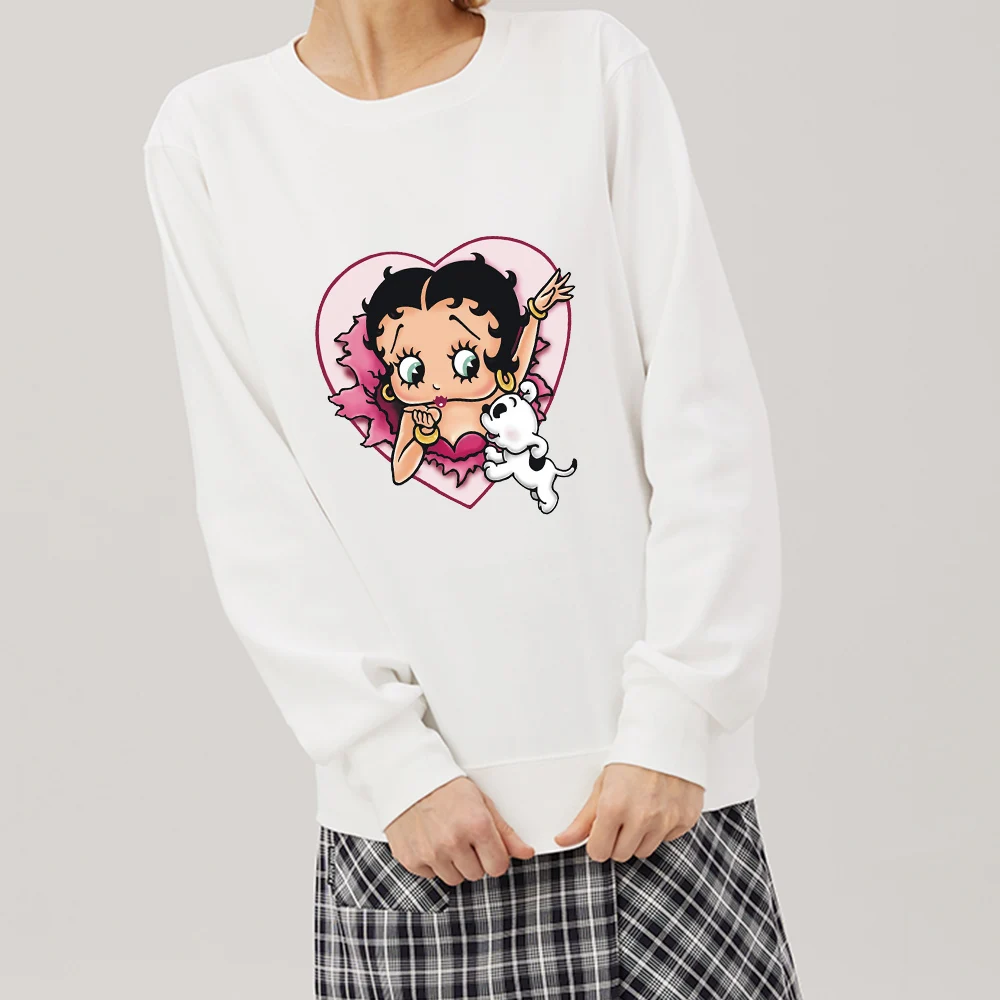 90s Cartoon Print Sweetshirt for Girls Cotton Kawaii Oversize Streetwear Hoodie Long Sleeve Sweatshirt Women Soft Thin Sweatsuit