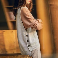 woman sweaters sleeveless knit vest loose round neck sweater female femme chandails pull hiver