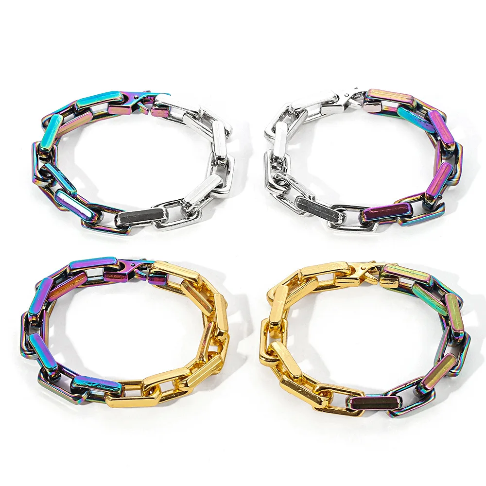 

Hip Hop Square Cuban Chain Bracelet Tide Brand Splicing Cuba Colorful Bracelet