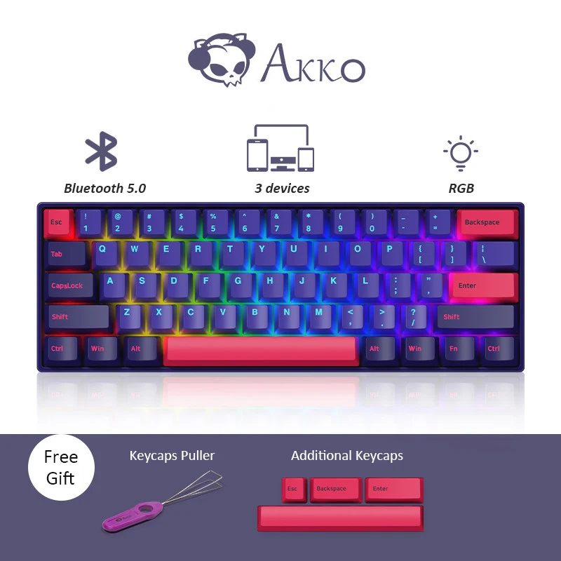 Original AKKO 3061-REON RGB Bluetooth Mechanical Gaming Wireless Keyboard 61 Keys PBT Computer Gamer Type-C  GATERON Switch