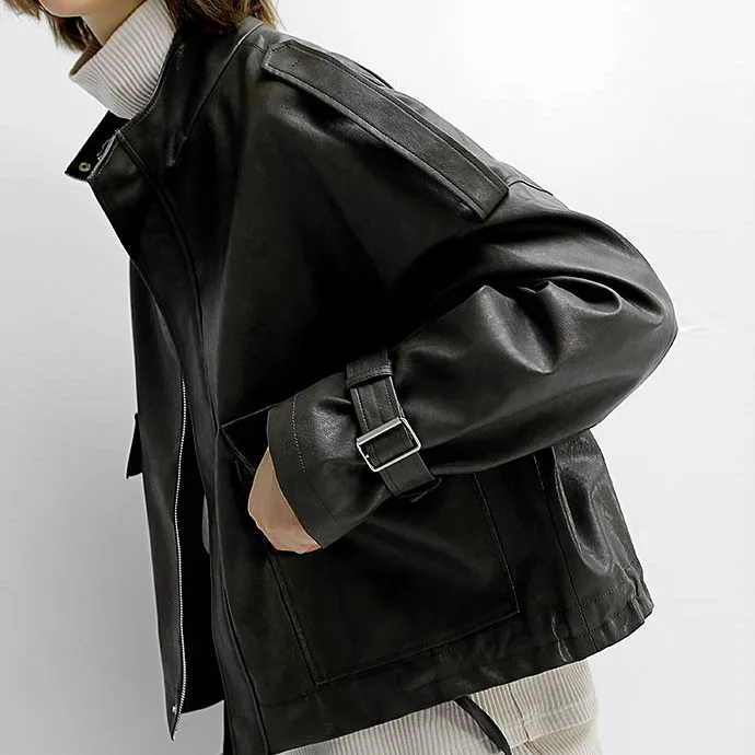 Овчины кожаная куртка пальто из натуральной кожи Сезон весна-осень Больших