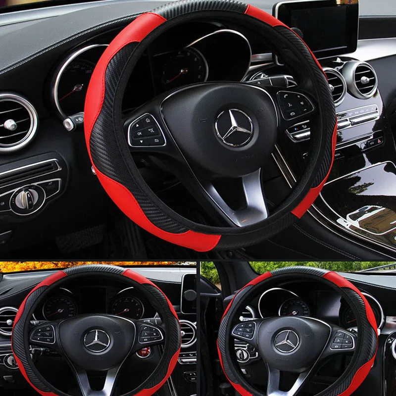 

Car Steering Wheel Cover Breathable Anti Slip PU Leather Steering Covers Suitable 37-38cm Auto Decoration Carbon Fiber