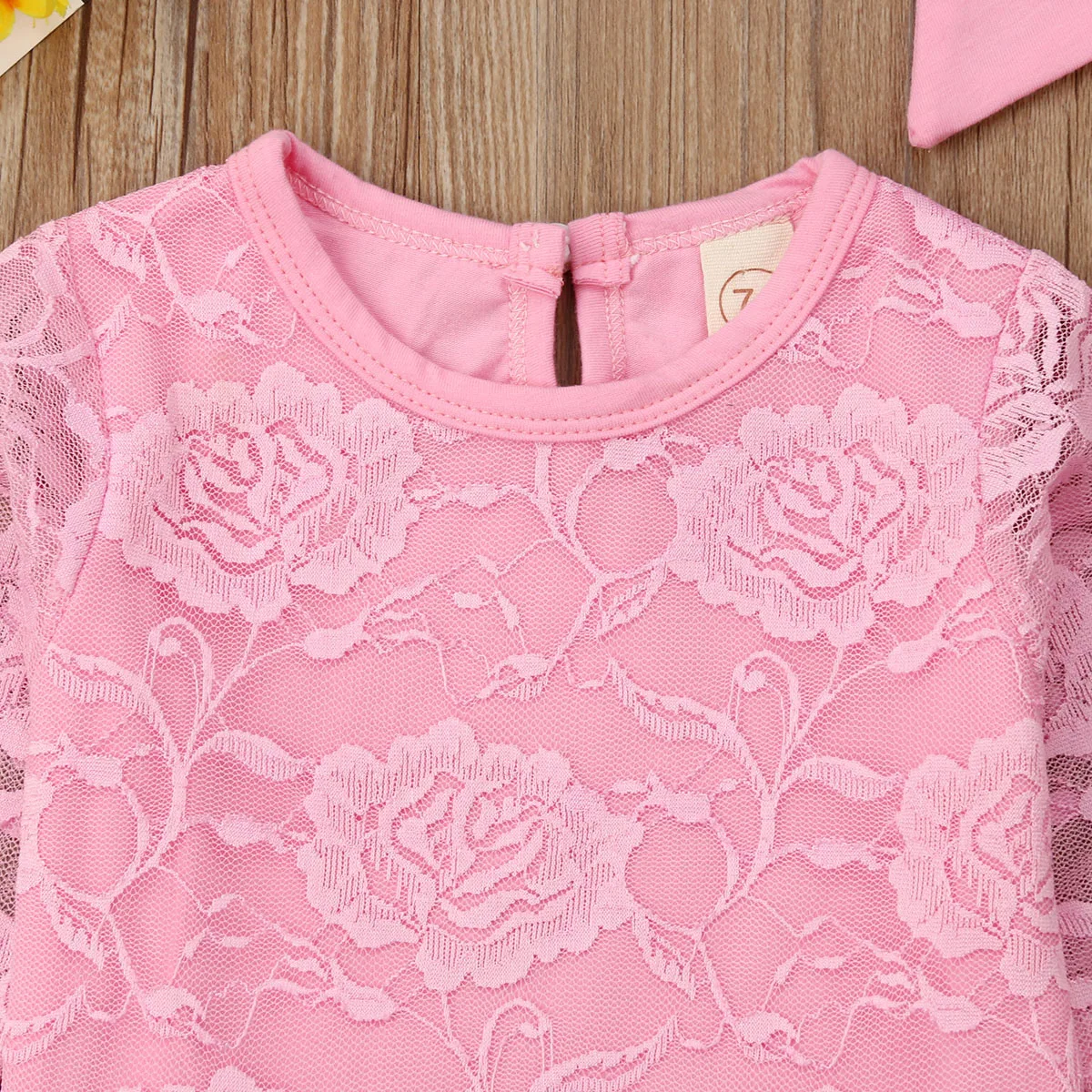 

Newborn Baby Girls 3 Pieces Outfit, Long Sleeve Floral Lace Round Neck T-Shirt Tops + Short Pants + Headband Set