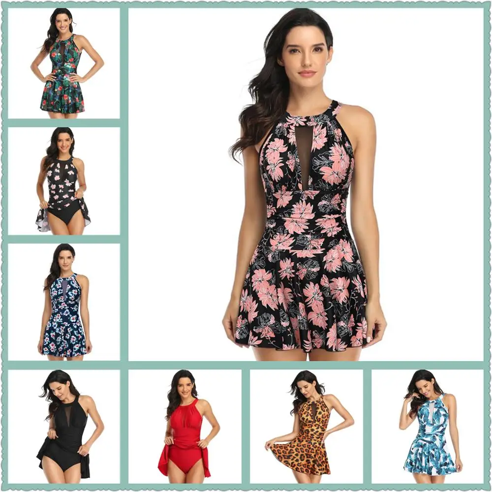 

2022 Brand ladies swimwear flower printed Womens one piece swimsuit skirt bathing suit sexy tankini backless mesh swim costume