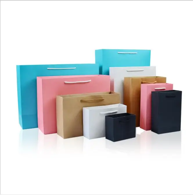 20 шт./лот белый Подарочный пакет из крафт бумаги с ручками белые подарочные