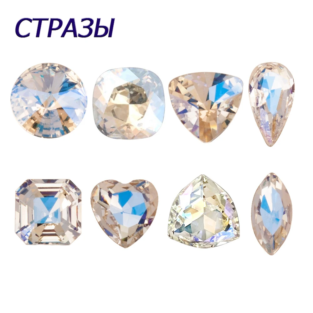 Moonlight Color Best Quality Rhinestone Different Sizes Shapes Crystal Glass 3D Pointed Back Nail Art Stones Shiny Decoration