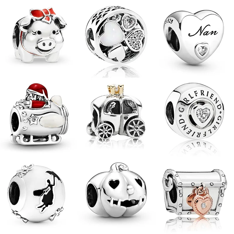 

925 Sterling Silver Pumpkin Lucky Clover Sled Crystal Beads For Original Pandora Charms Women Bracelets & Bangles Jewelry