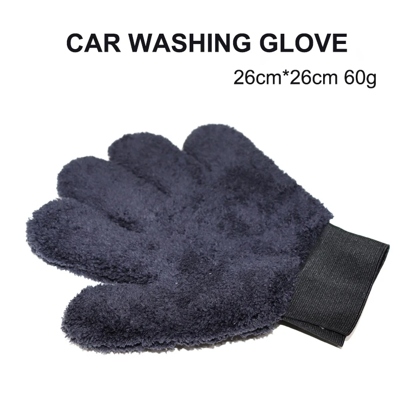 

2021 New 1pcs Microfiber Paw Shaped Glove Double-side Five-finger Thick Cloth Durable Car Washing Accessory Black Grey