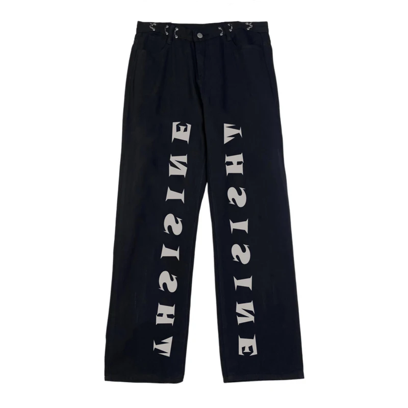 

Vintage Washed Letter Printed Jeans Women Loose High Waist Straight Wide Leg Pants Cotton Streetwear Casual Denim Trousers Man