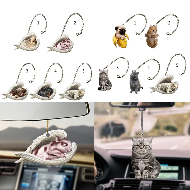 Dog Cat Car Hanging Ornament Car Hanging Ornament Car Interior Decor Cute Dog Car Ornament Keychain Home Decoration Gift