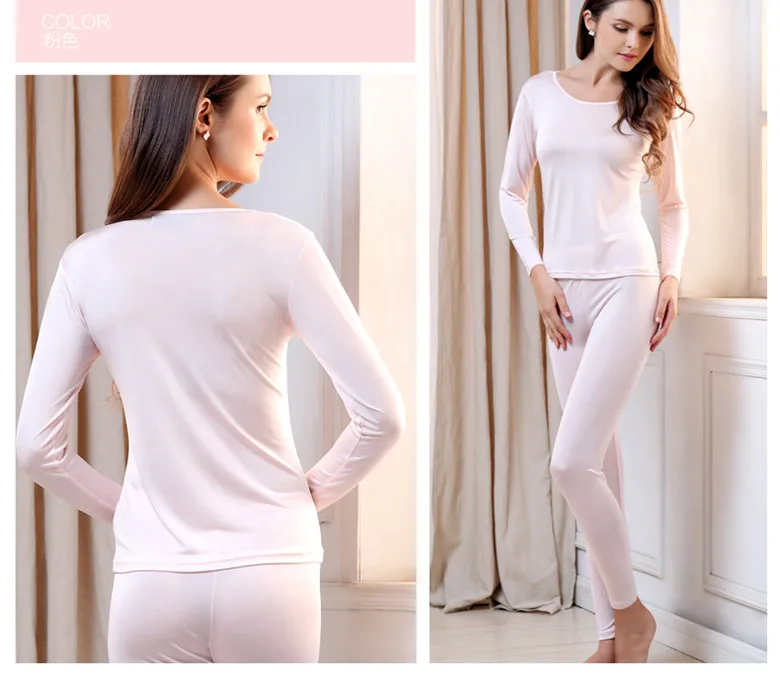 

Women Sleepwear 2Pcs Spring O Neck Top Long Pants Thermal Underwear Elastic Warm Soft Sleepwear Set