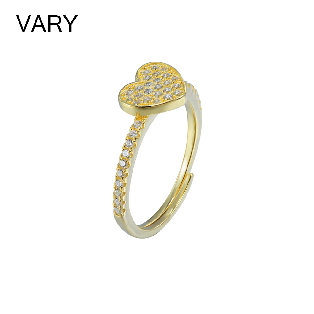 

VARY 925 sterling silver Adjustable Heart Fashion Real 18k Gold Luxury Wowen's Ring