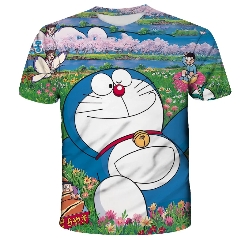 2021 Летняя детская футболка с персонажем Дораэмон Милые и интересные 3D аниме