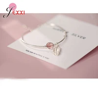 pure 925 sterling silver female jewelry nice strawberry crystal cute silver feather pendant adjustable bracelet for girls