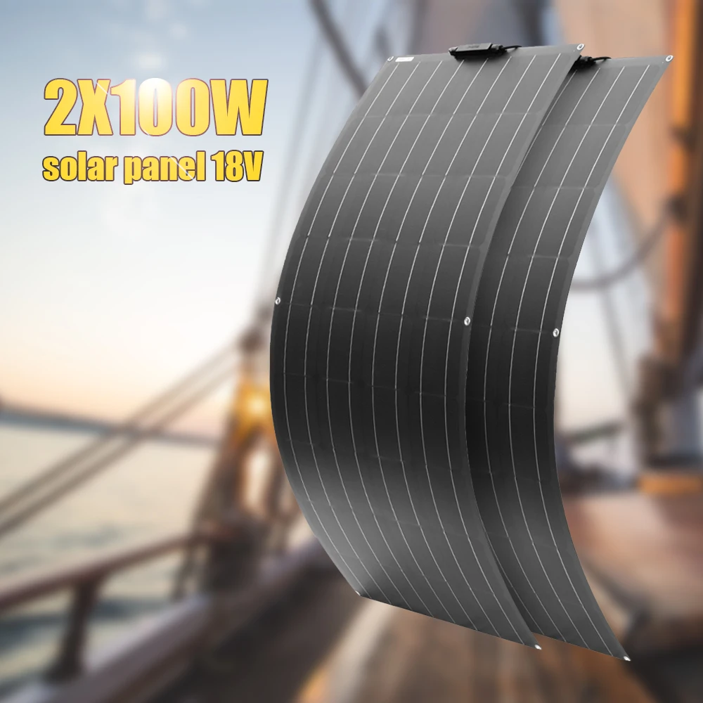 12V 100W панель солнечной батареи заряда 2 шт 200W гибкий водонепроницаемый для ourdoor