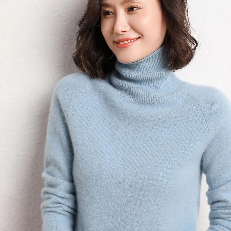 

Winter 100% Cashmere Sweater High-Quality Women Pullover Casual Solid Color Turtleneck Jumper Tops Loose Thicken Women Clothes