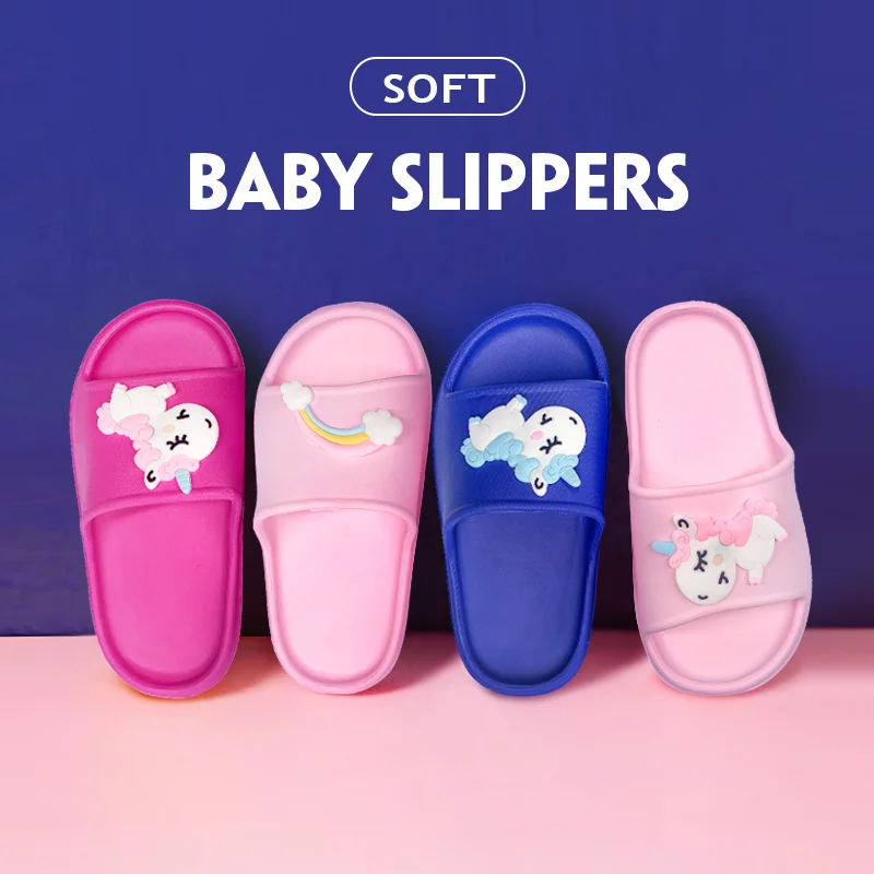 

Шлепанцы YISHEN для мальчиков и девочек, Мультяшные летние радужные комнатные тапочки, Нескользящие пляжные сандалии, домашняя обувь для малы...