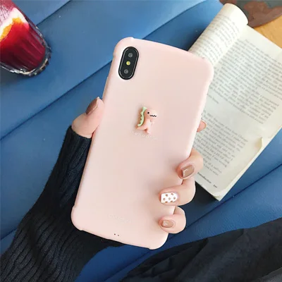 Розовый From Jenny стерео из мультфильма «Мой Маленький Динозавр для iPhone x xr xs max 6 6s 7 8 плюс матовый Силиконовый чехол для телефона мягкий защитный чехол - Цвет: Розовый