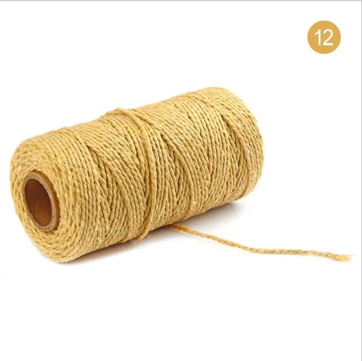 Light Gold Color Красочные хлопчатобумажные витые нитки для шитья, 100 м, макраме, ремесла, хлопчатобумажная льняная веревка, домашний текстиль, сделай сам, Свадебный декор - Цвет: Light Gold Color