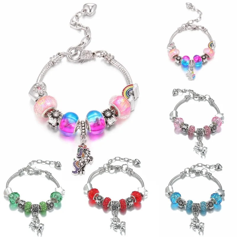 

Alloy inlaid artificial gem bracelet crystal Unicorn shape men's and women's jewelry snake bone Bracelet children's Bracelet