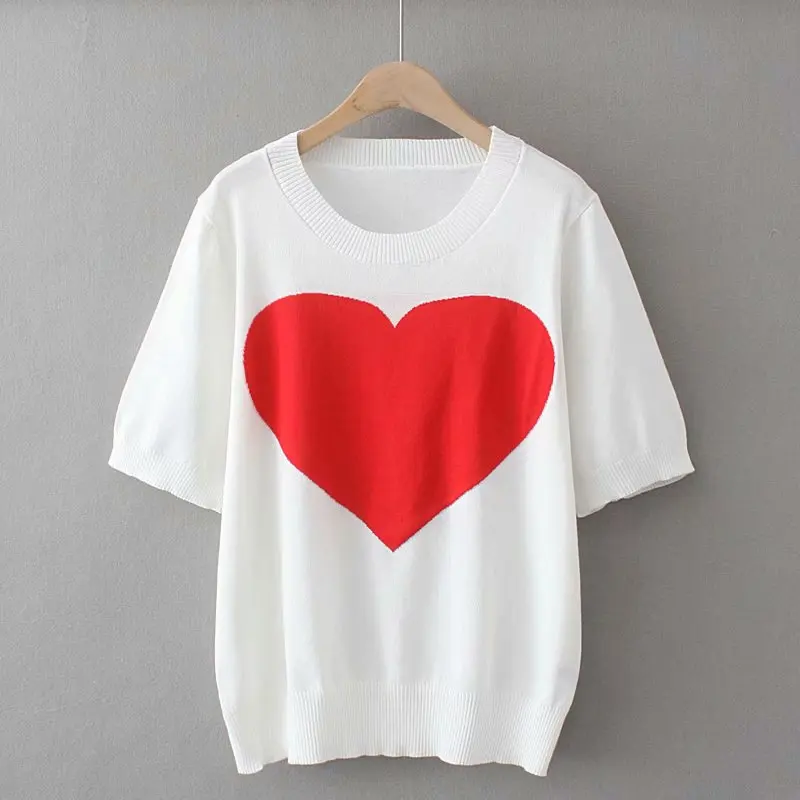 

Plus size love cotton linen knitted women tshirts 2021 new summer casual ladies Elasticity t shirts female top red white black