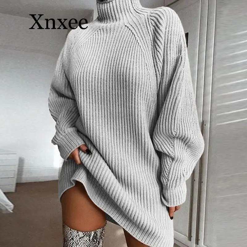 

2020 warm suit boots Long Sleeve Sweater Dress Women Autumn Winter Loose Tunic Knitted Casual Pink Gray Clothes Solid Dresses