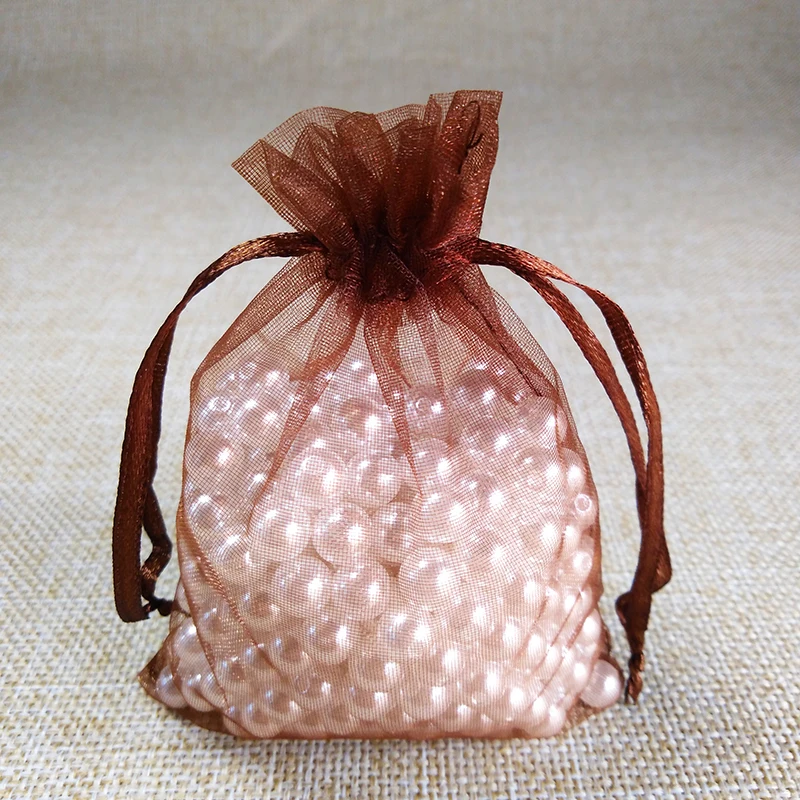 brown-coffee 100 шт. Подарочный пакет для ювелирных изделий 7x9 9x12 10x15 13x18 см Упаковка из органзы для украшений сумки для свадебной вечеринки Рождественский подарок упаковка сумки - Цвет: brown-coffee