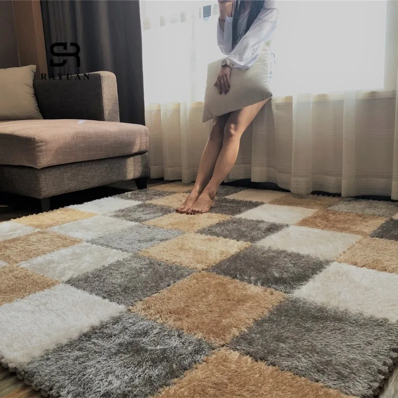 RAYUAN один кусок 30x30 см EVA пена DIY коврик-пазл длинные ворсинки ворсинок ворсистой ковер плюшевый мягкий коврик для детей детский игровой коврик