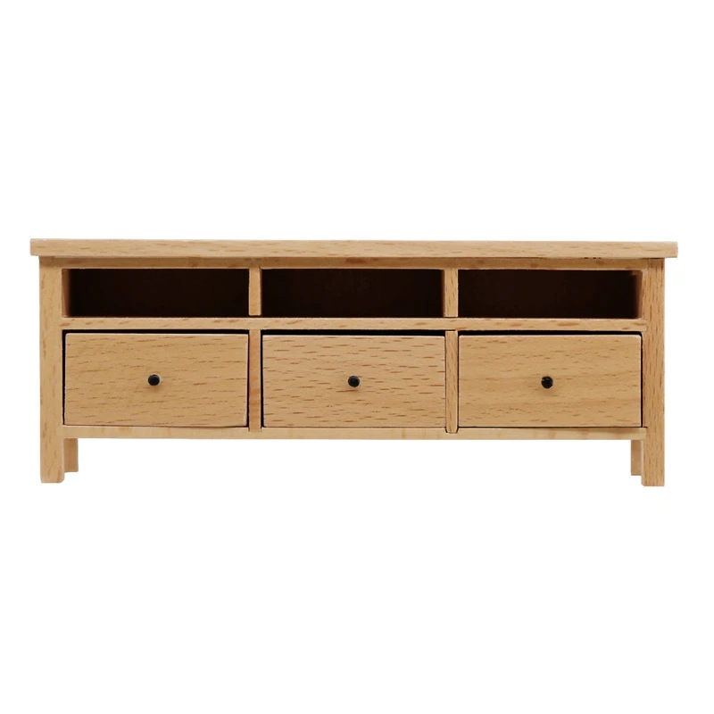 

1/6 Scale Dollhouse TV Bench Cabinet with 3 Drawer,Minaiture Wooden TV Model for DollHouse Scene Furniture Decoration