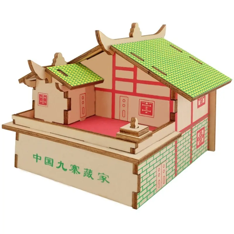 DIY 3D головоломка деревянная игрушка Китайская архитектура Jiuzhai Тибетский дом