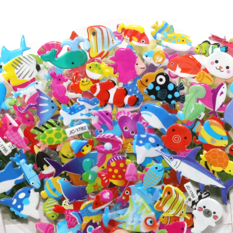 

20pcs Seabed Fish Stickers 3D Kindergarten Reward Bubble Stickers Puzzle Early Education Three-dimensional Decoration Stickers