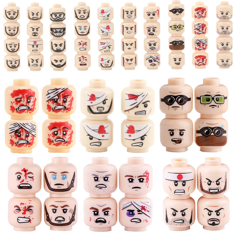 

MOC City Accessories Building Blocks Military Injured SWAT Minifigs Face Heads Block Military Soldier Figures Parts Blocks Toys