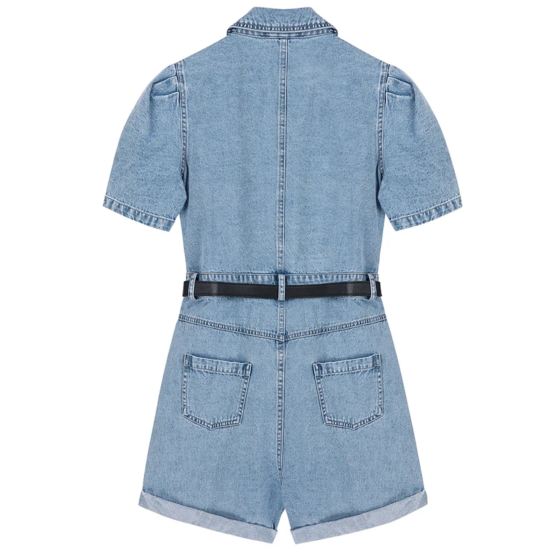 

[EAM] Loose Fit Women Blue Casual Denim Rompers New High Waist Pocket Stitch Pants Fashion Tide Spring Summer 2021 1DD9380