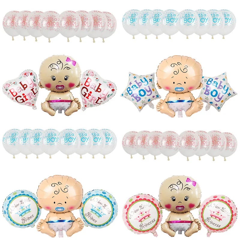 

12Pcs Baby Shower Party Decoration Supplies Boys Girls Birthday Party Scene Layout Foil Balloon Set Kids Party Air Globos Toy
