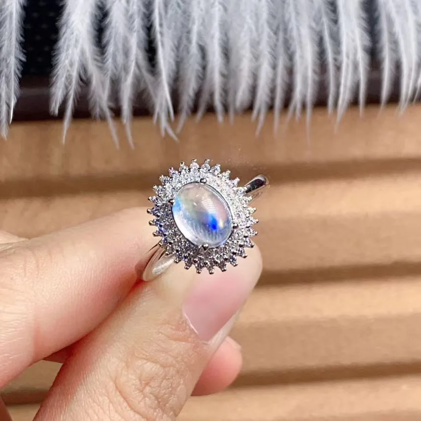 Лунный камень кольцо стихийных бедствий и реальный лунный обручальное Обручение