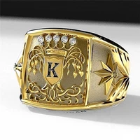 popular gold color letter k men ring trophy pattern dazzling cz husband wedding party ring birthday gift fashion jewelry