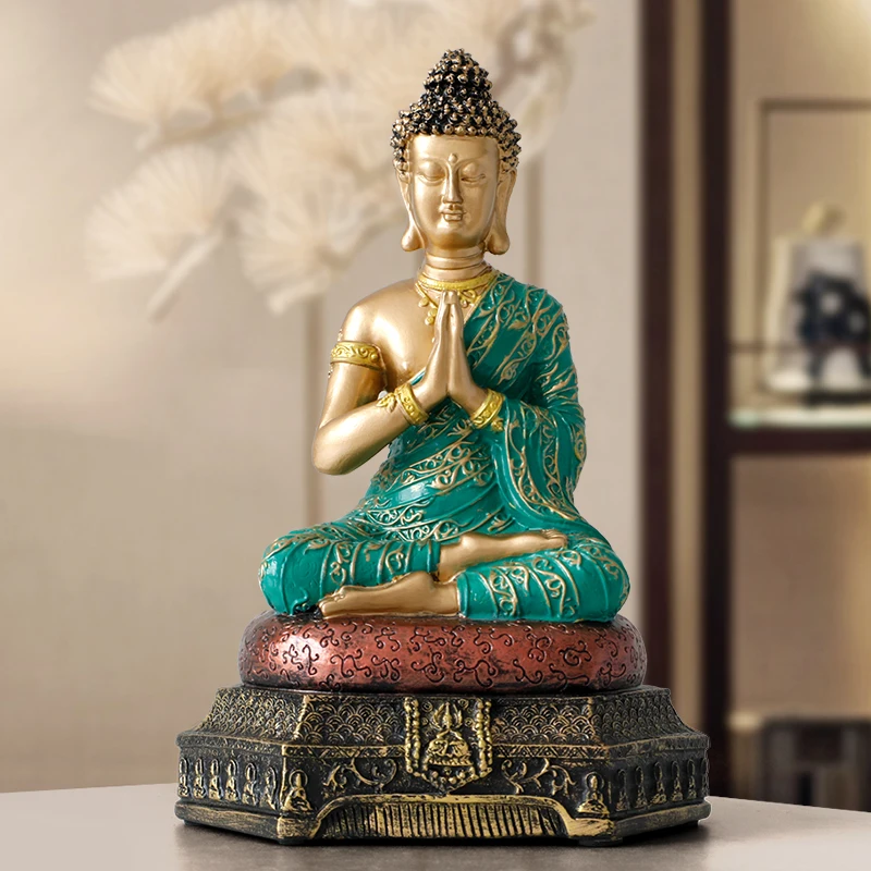 Resin Buddha Statue Sculpture Thailand Garden Desk Ornament Fengshui Hindu Sitting Figurines Home Decor Accessories | Дом и сад