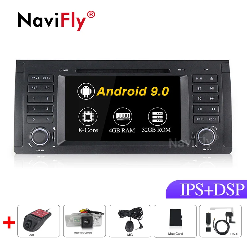 Автомобильный мультимедийный gps-Трекер NaviFly Android 9 0 IPS-экран DSP 4G Wi-Fi 1Din для BMW 5 Series X5