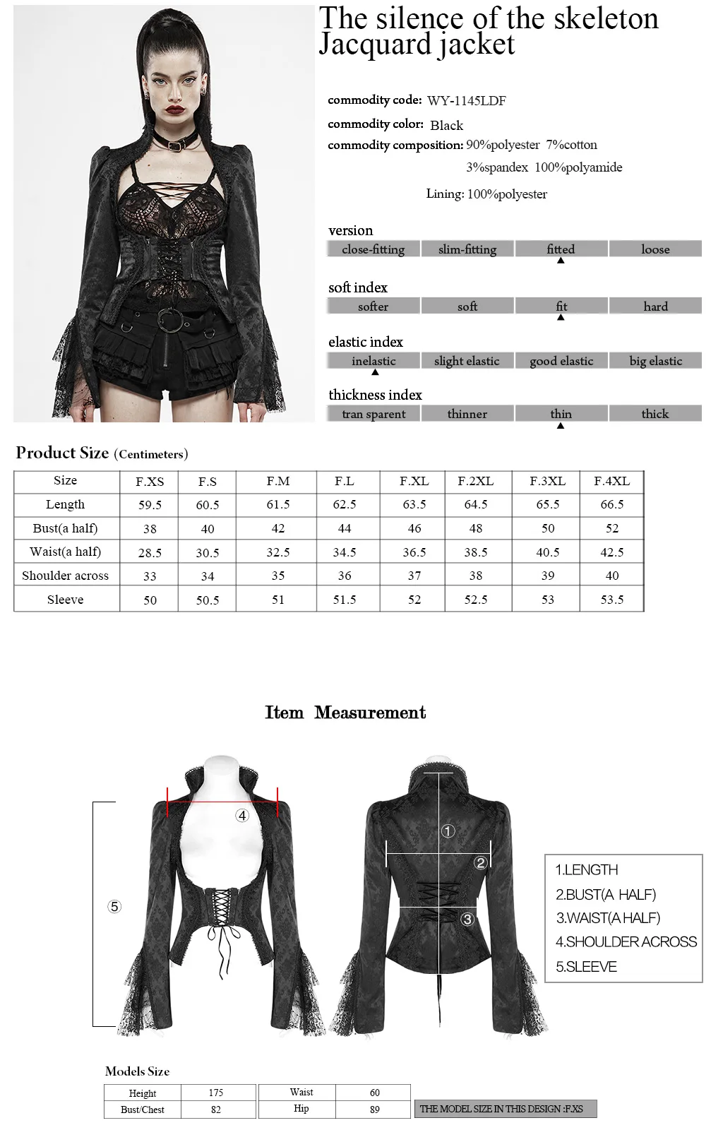 

PUNK RAVE Women The Silence of The Skeleton Jacquard Jacket Patchwork Knit Lace Mesh Personality Coat