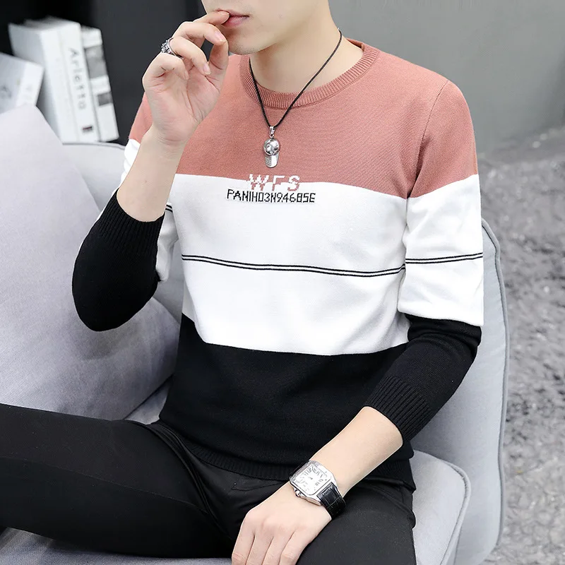 

Men's round neck pullover sweater fashion casual jacquard long-sleeved trendy sweater
