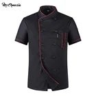 Повседневные мягкие куртки для шеф-повара унисекс, двубортная кухонная Рабочая форма с коротким рукавом и скошенным воротником