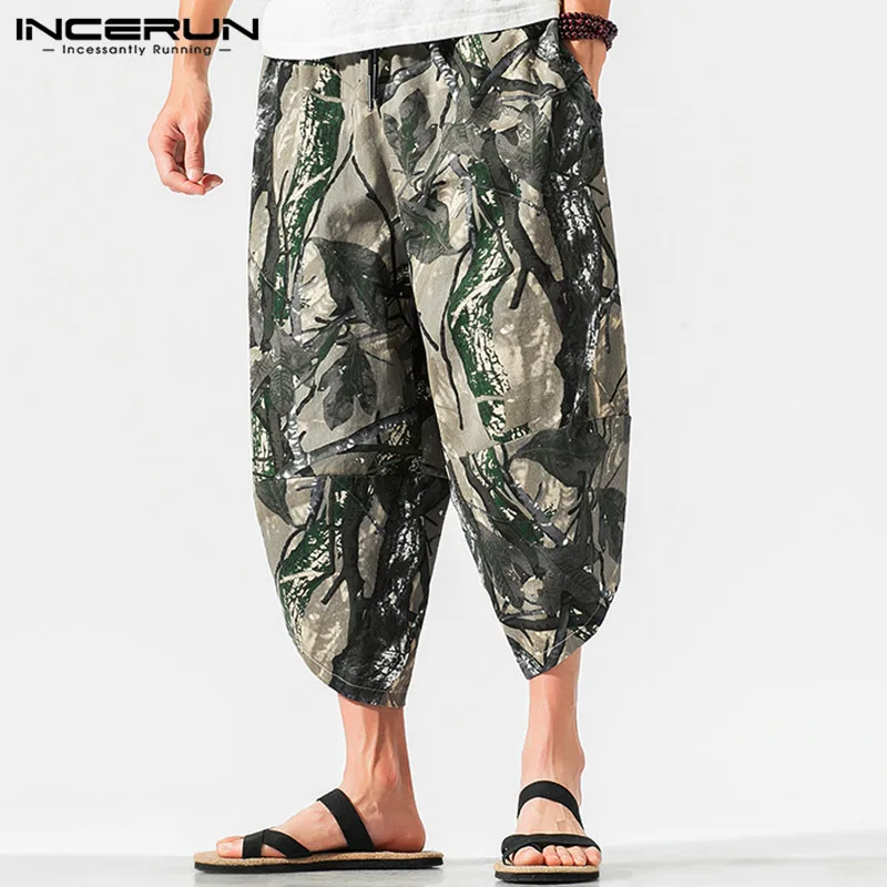 

Брюки INCERUN мужские с принтом, винтажные штаны-султанки в этническом стиле, уличная одежда, джоггеры до щиколотки, брюки с эластичным поясом