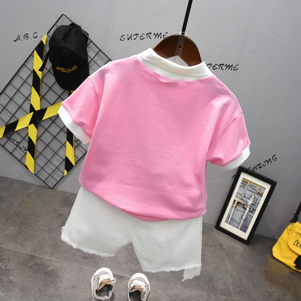2PCS WLG Boys Outfits Summer Kids Pink Patchwork Shirt and White Short Set Baby Boy Fashion Clothes for 2-6 Years |