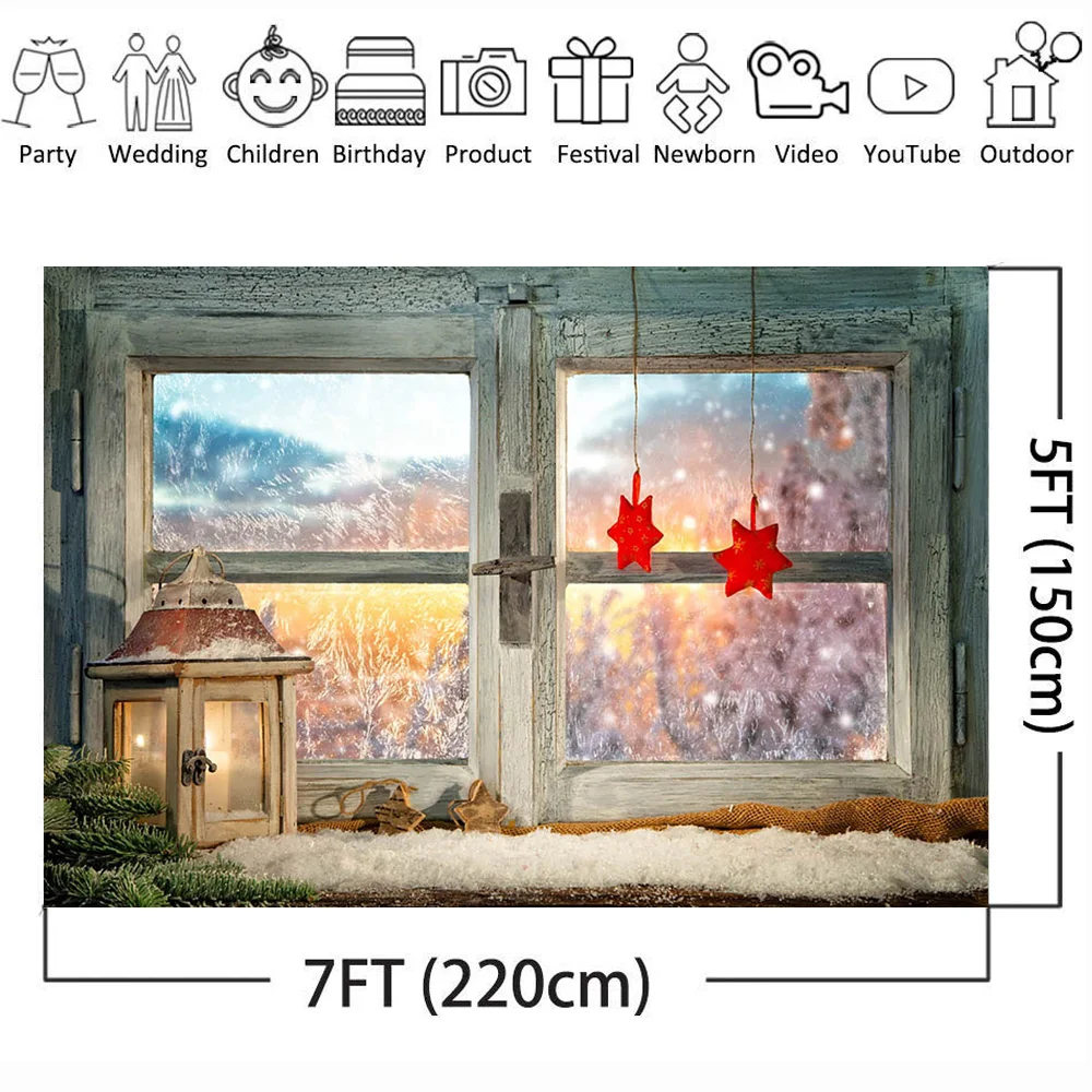 Фон для фотосъемки с изображением окон Рождественский фон студия зимний