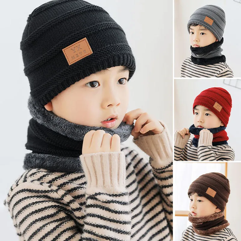 

Q 48-54CM Fashion Warm Ear Thicken Flanging Winter Hat Knitted Scarf Set Children's Hat Korean Style