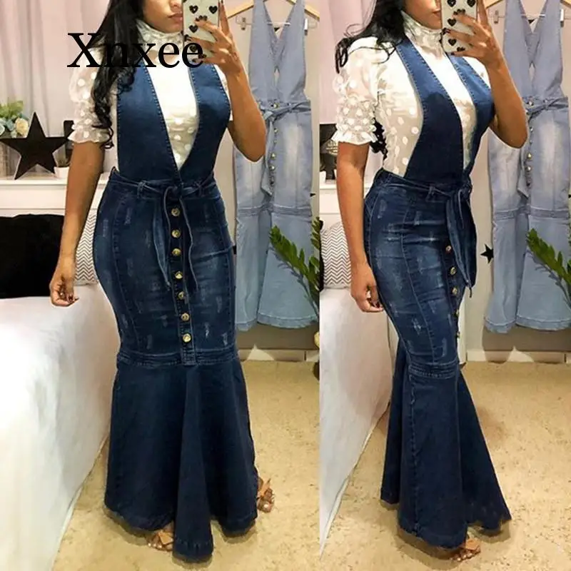 

Женский комбинезон на бретельках, длинная юбка-годе с V-образным вырезом и пуговицами