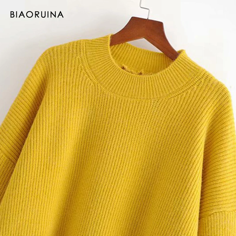 BIAORUINA 3 цвета Женский однотонный Повседневный вязаный свитер женский модный