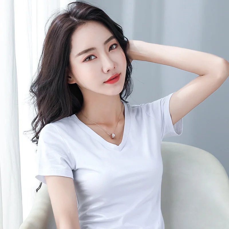 

Summer Cotton Female T-shirts Plus Size Korean Style Top Women 8 Colors White Black Grey Pink Green Blue Coffee Brick-red
