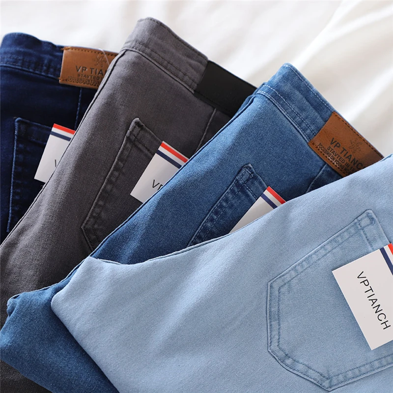 Джинсы женские с завышенной талией эластичные модные пикантные брюки-карандаш